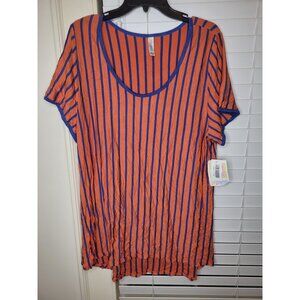 Lularoe Classic T-Shirt Orange Blue Striped 3XL Casual Top blouse Classic